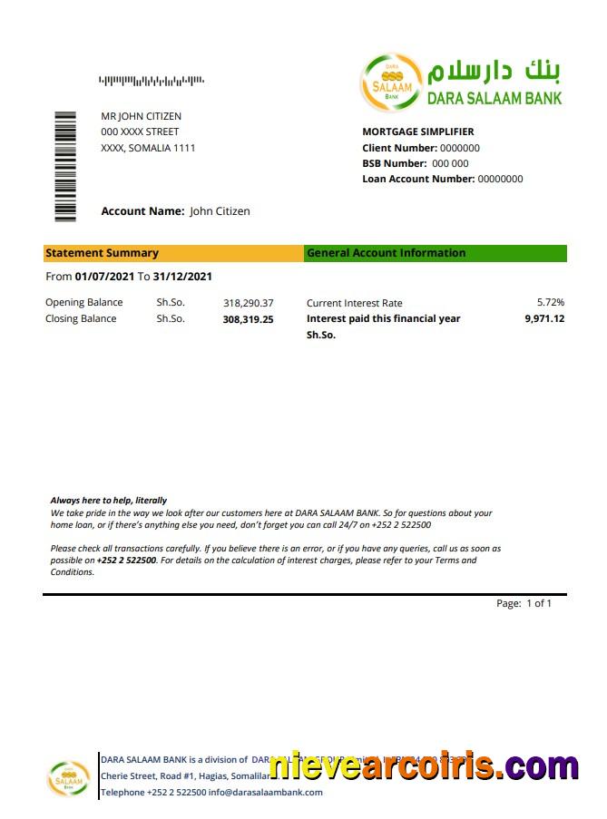 Somalia Dara Salaam Bank excel pdf